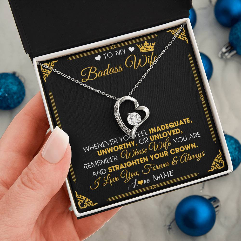 Personalized To My Badass Wife Necklace From Husband Crown I Love You Wife Birthday Anniversary Wedding Valentines Jewelry Customized Gift Box Message Card