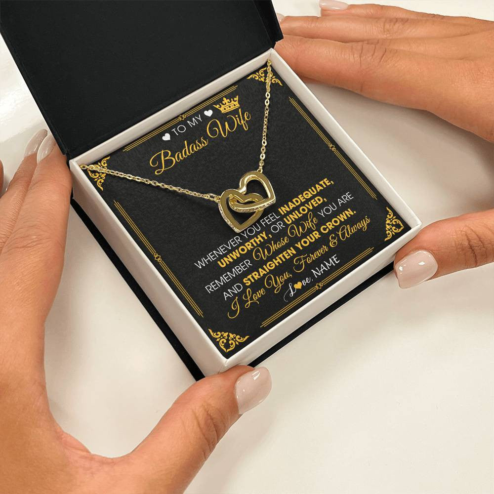 Personalized To My Badass Wife Necklace From Husband Crown I Love You Wife Birthday Anniversary Wedding Valentines Jewelry Customized Gift Box Message Card