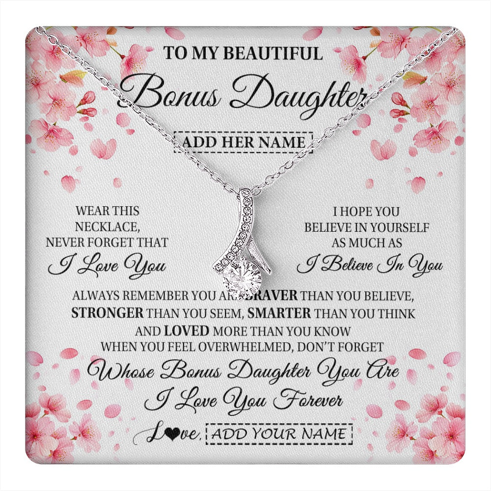 Personalized To My Beautiful Bonus Daughter From Stepdad Stepmom Necklace Never Forget Birthday Gifts For Stepdaughter Gift Christmas Gift Box Message Card