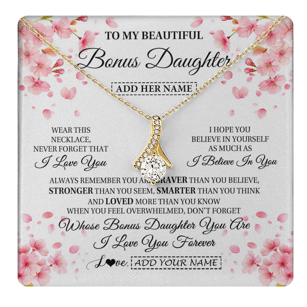 Personalized To My Beautiful Bonus Daughter From Stepdad Stepmom Necklace Never Forget Birthday Gifts For Stepdaughter Gift Christmas Gift Box Message Card