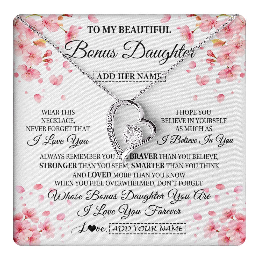 Personalized To My Beautiful Bonus Daughter From Stepdad Stepmom Necklace Never Forget Birthday Gifts For Stepdaughter Gift Christmas Gift Box Message Card