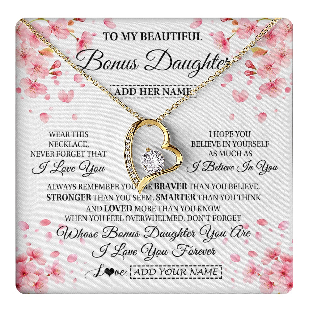 Personalized To My Beautiful Bonus Daughter From Stepdad Stepmom Necklace Never Forget Birthday Gifts For Stepdaughter Gift Christmas Gift Box Message Card