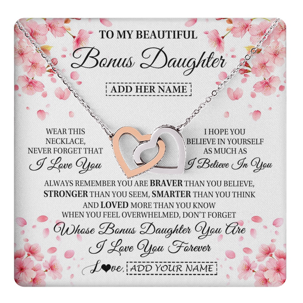 Personalized To My Beautiful Bonus Daughter From Stepdad Stepmom Necklace Never Forget Birthday Gifts For Stepdaughter Gift Christmas Gift Box Message Card