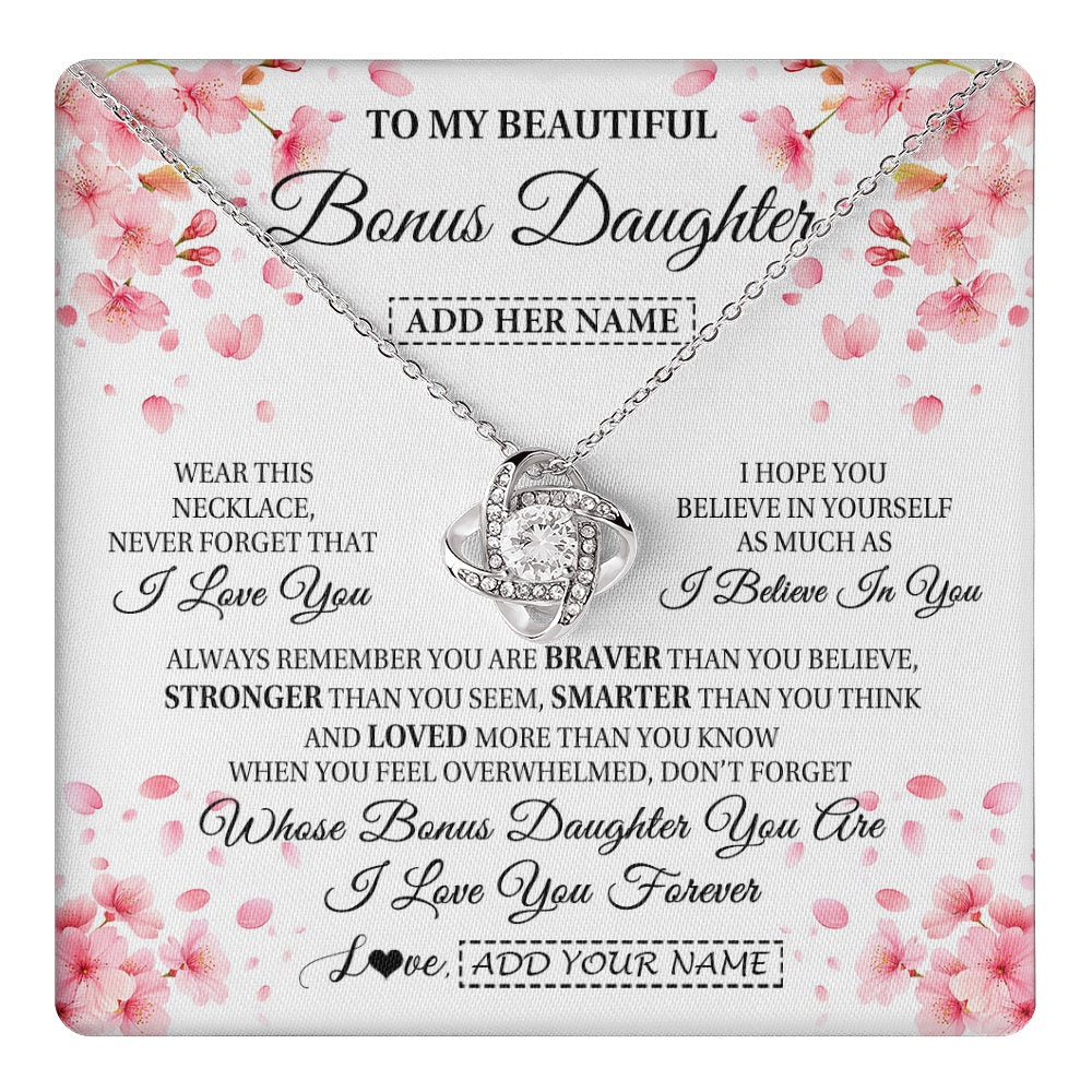 Personalized To My Beautiful Bonus Daughter From Stepdad Stepmom Necklace Never Forget Birthday Gifts For Stepdaughter Gift Christmas Gift Box Message Card