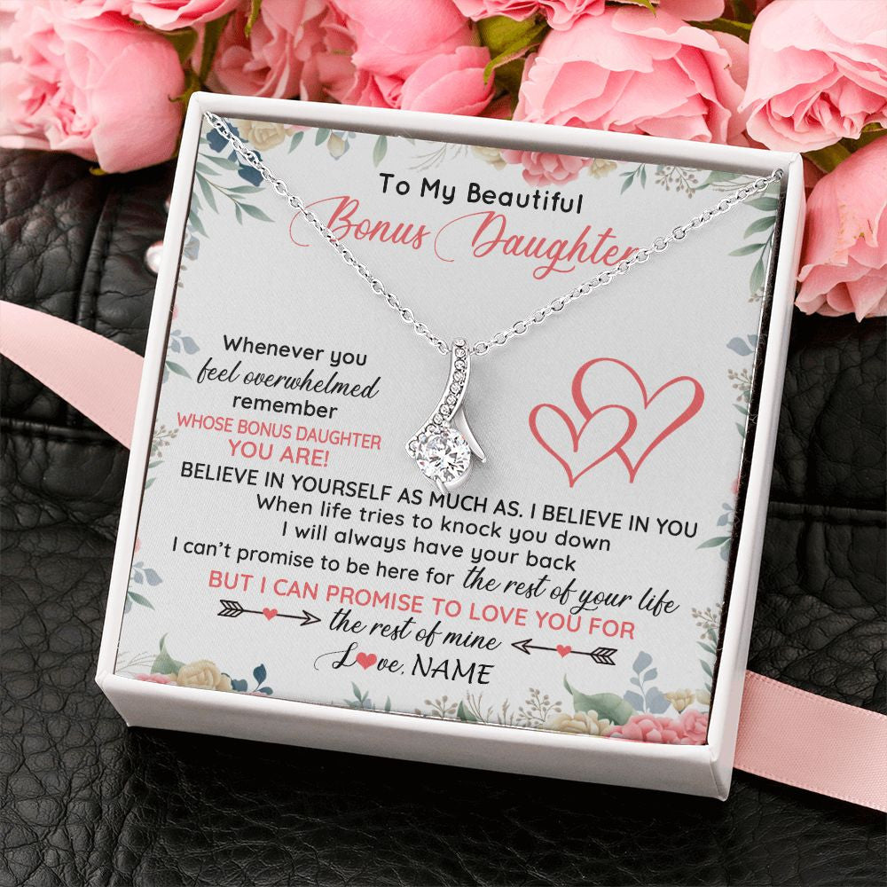 Personalized To My Beautiful Bonus Daughter Necklace From Stepfather Believe In You Stepdaughter Birthday Christmas Jewelry Customized Gift Box Message Card