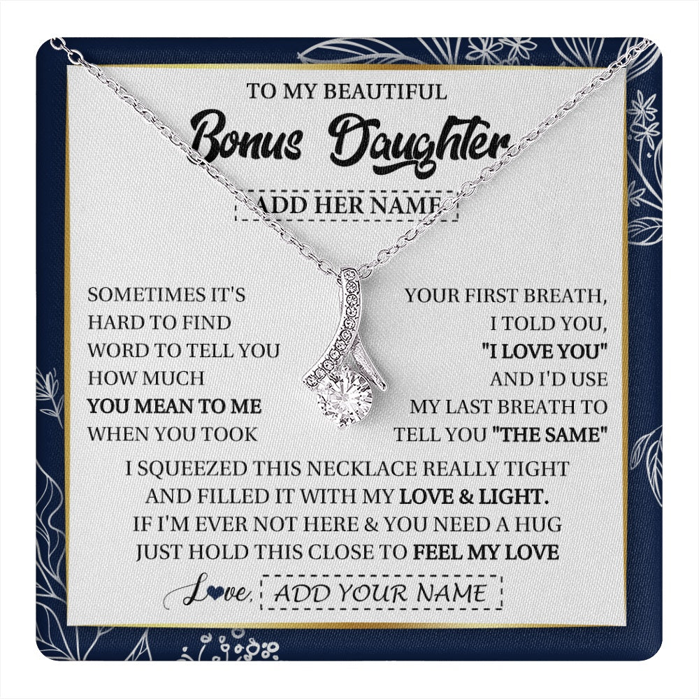 Personalized To My Beautiful Bonus Daughter Necklace From Stepmom Feel My Love Valentines Gifts For Stepdaughter Birthday Christmas Gift Box Message Card