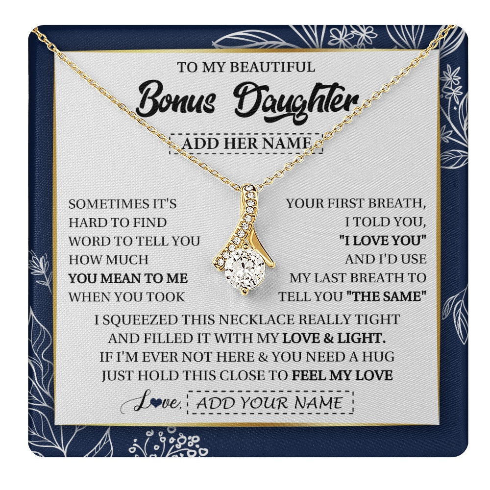 Personalized To My Beautiful Bonus Daughter Necklace From Stepmom Feel My Love Valentines Gifts For Stepdaughter Birthday Christmas Gift Box Message Card