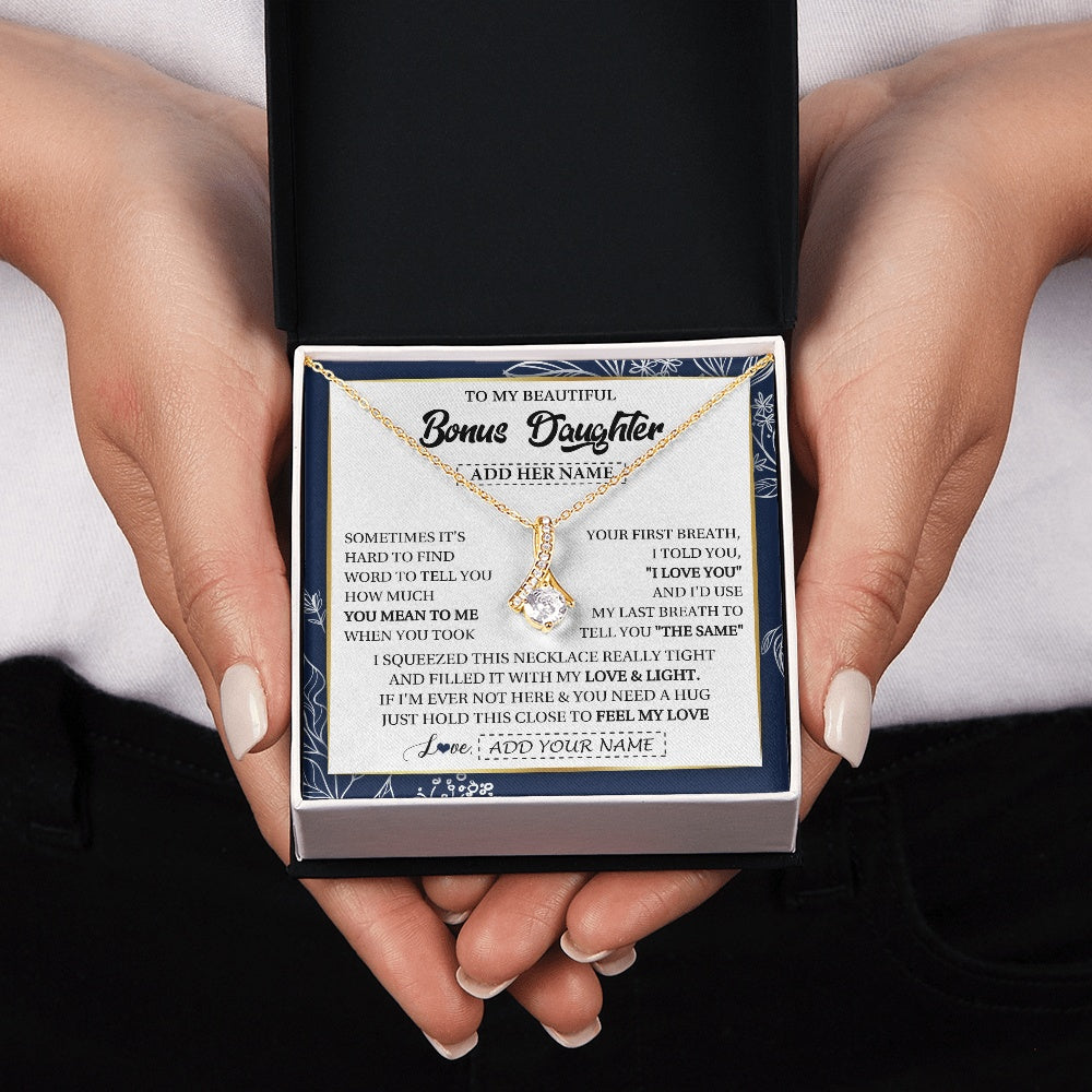 Personalized To My Beautiful Bonus Daughter Necklace From Stepmom Feel My Love Valentines Gifts For Stepdaughter Birthday Christmas Gift Box Message Card
