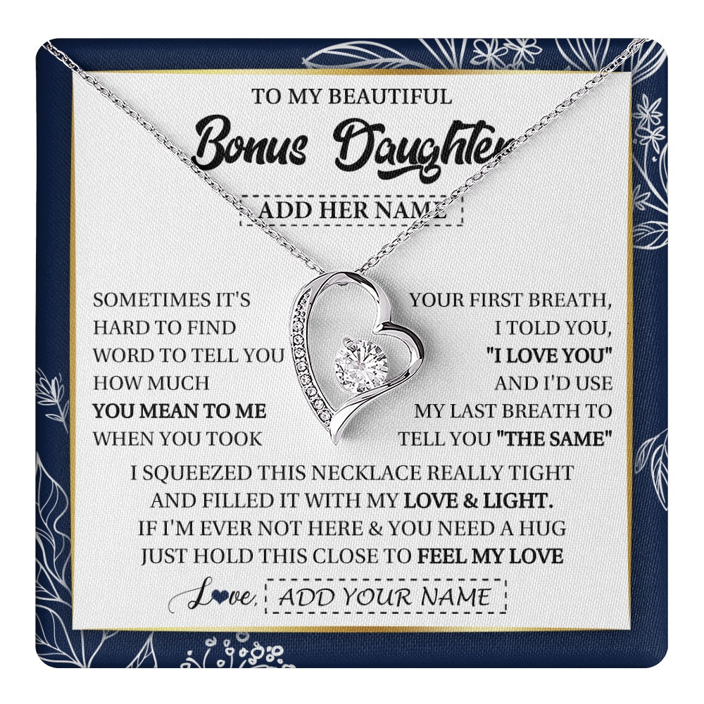 Personalized To My Beautiful Bonus Daughter Necklace From Stepmom Feel My Love Valentines Gifts For Stepdaughter Birthday Christmas Gift Box Message Card