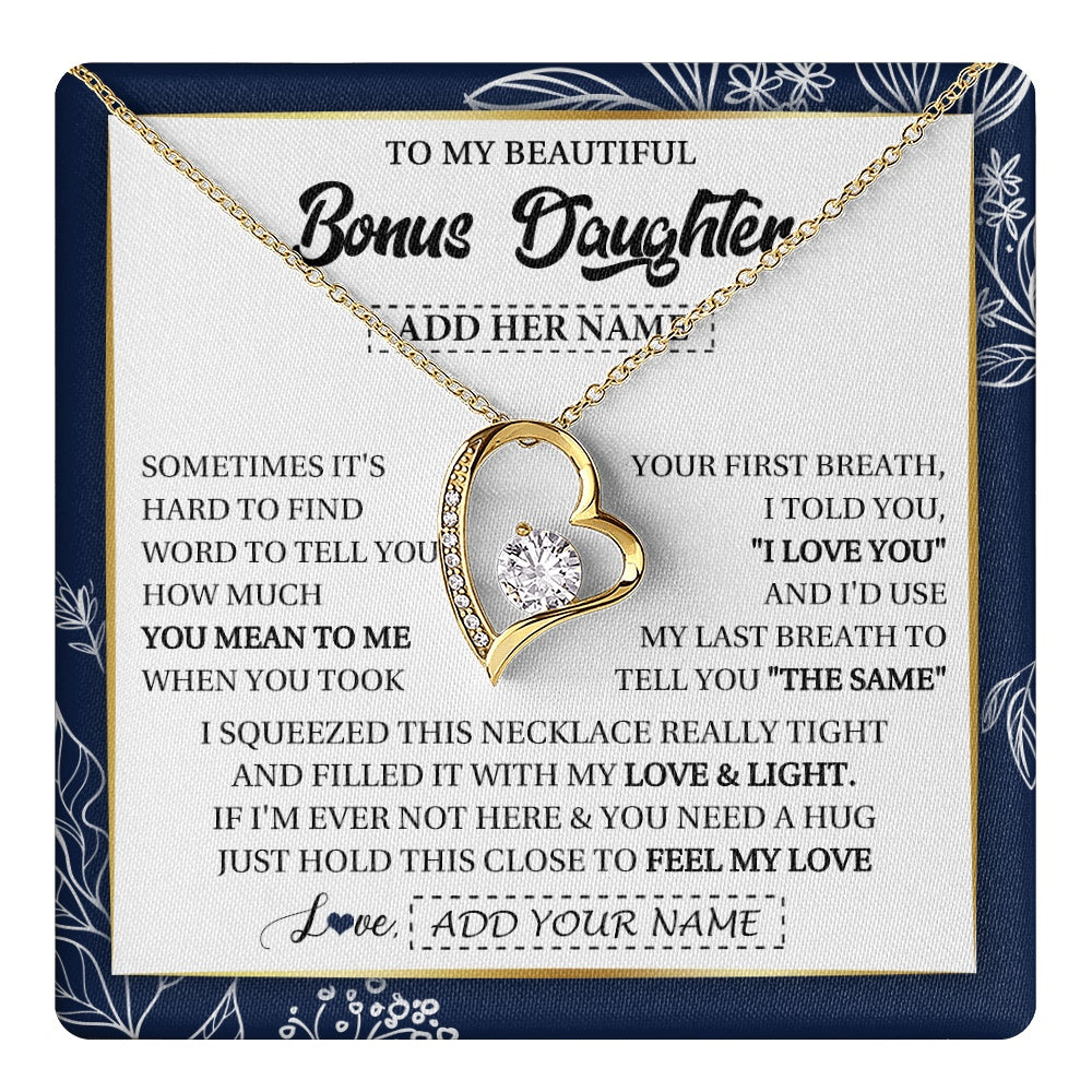 Personalized To My Beautiful Bonus Daughter Necklace From Stepmom Feel My Love Valentines Gifts For Stepdaughter Birthday Christmas Gift Box Message Card