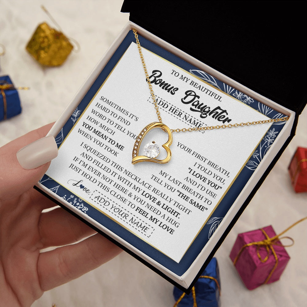 Personalized To My Beautiful Bonus Daughter Necklace From Stepmom Feel My Love Valentines Gifts For Stepdaughter Birthday Christmas Gift Box Message Card