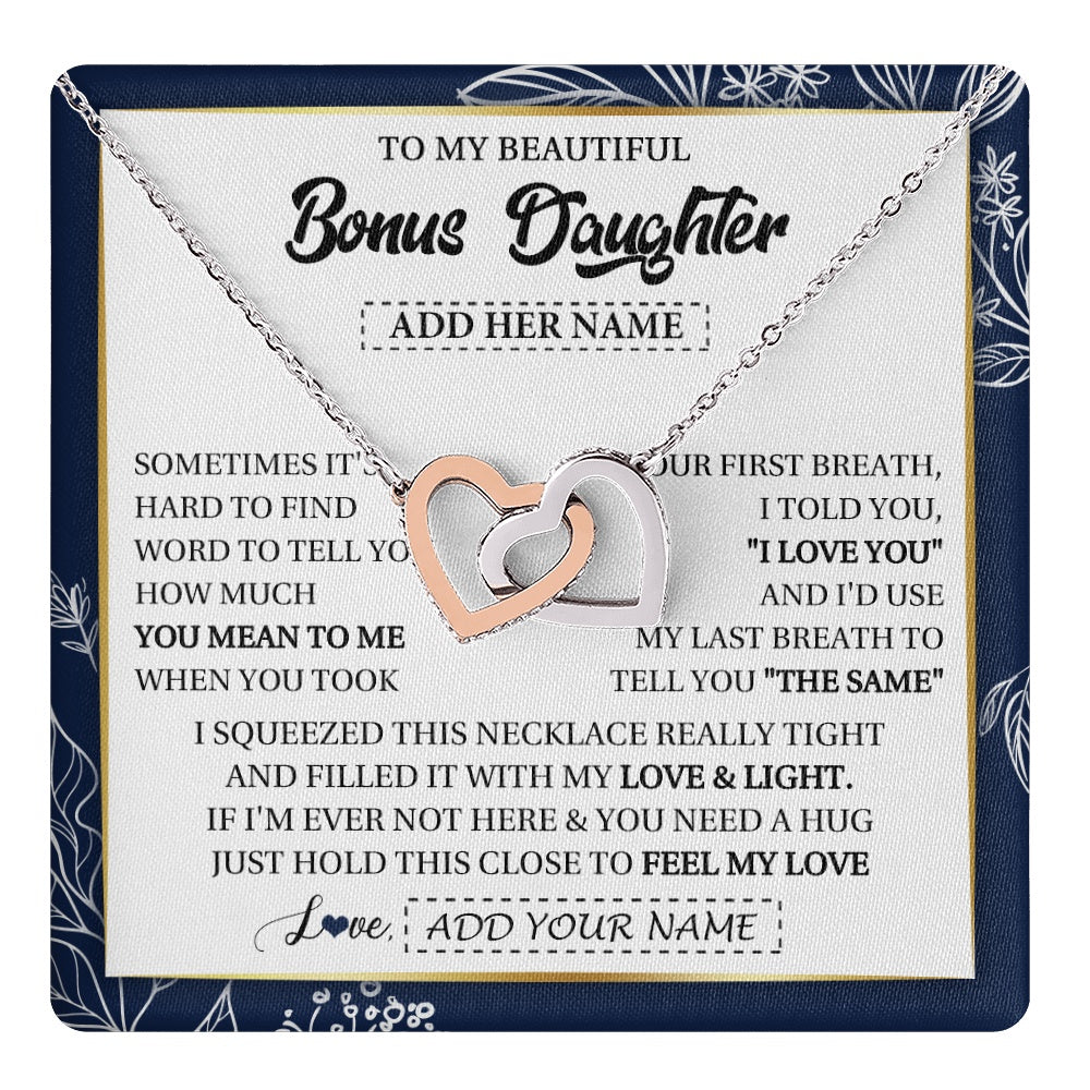 Personalized To My Beautiful Bonus Daughter Necklace From Stepmom Feel My Love Valentines Gifts For Stepdaughter Birthday Christmas Gift Box Message Card