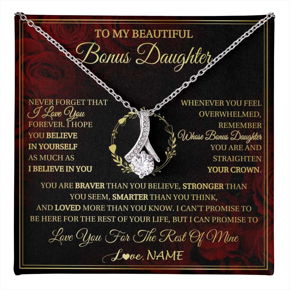 Personalized To My Beautiful Bonus Daughter Necklace Gift From Stepmom Dad I Love You Bonus Daughter Birthday Gifts Christmas Customized Gift Box Message Card