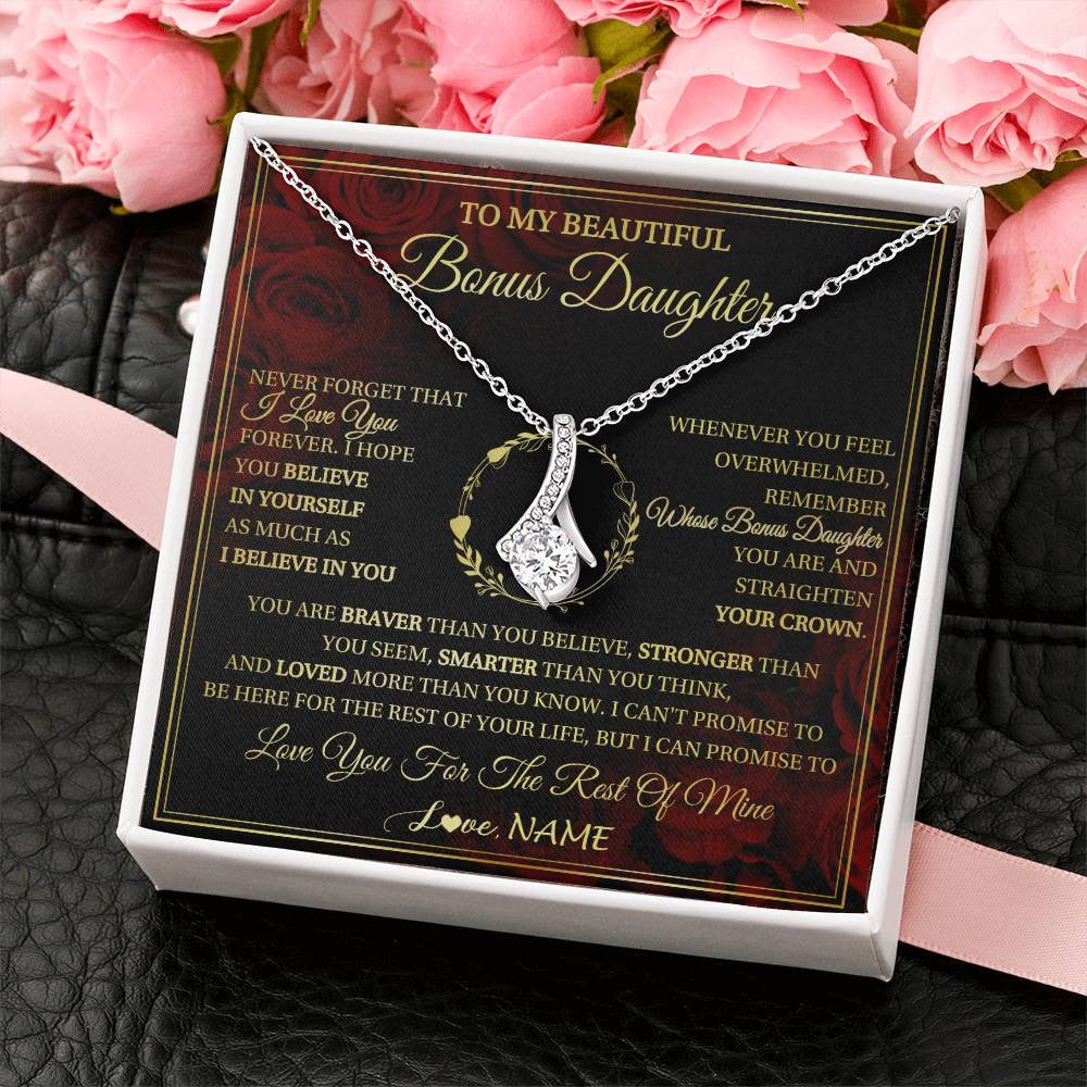 Personalized To My Beautiful Bonus Daughter Necklace Gift From Stepmom Dad I Love You Bonus Daughter Birthday Gifts Christmas Customized Gift Box Message Card
