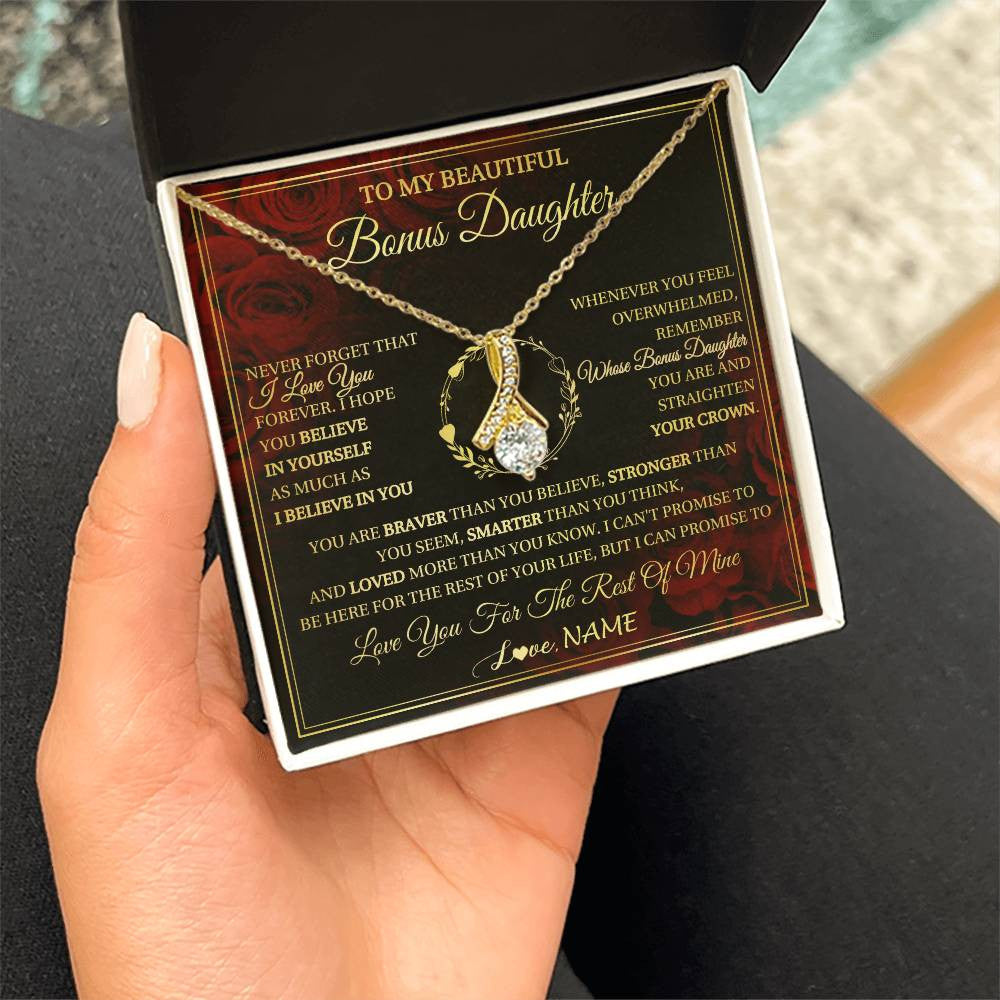 Personalized To My Beautiful Bonus Daughter Necklace Gift From Stepmom Dad I Love You Bonus Daughter Birthday Gifts Christmas Customized Gift Box Message Card