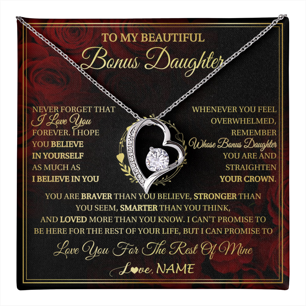 Personalized To My Beautiful Bonus Daughter Necklace Gift From Stepmom Dad I Love You Bonus Daughter Birthday Gifts Christmas Customized Gift Box Message Card