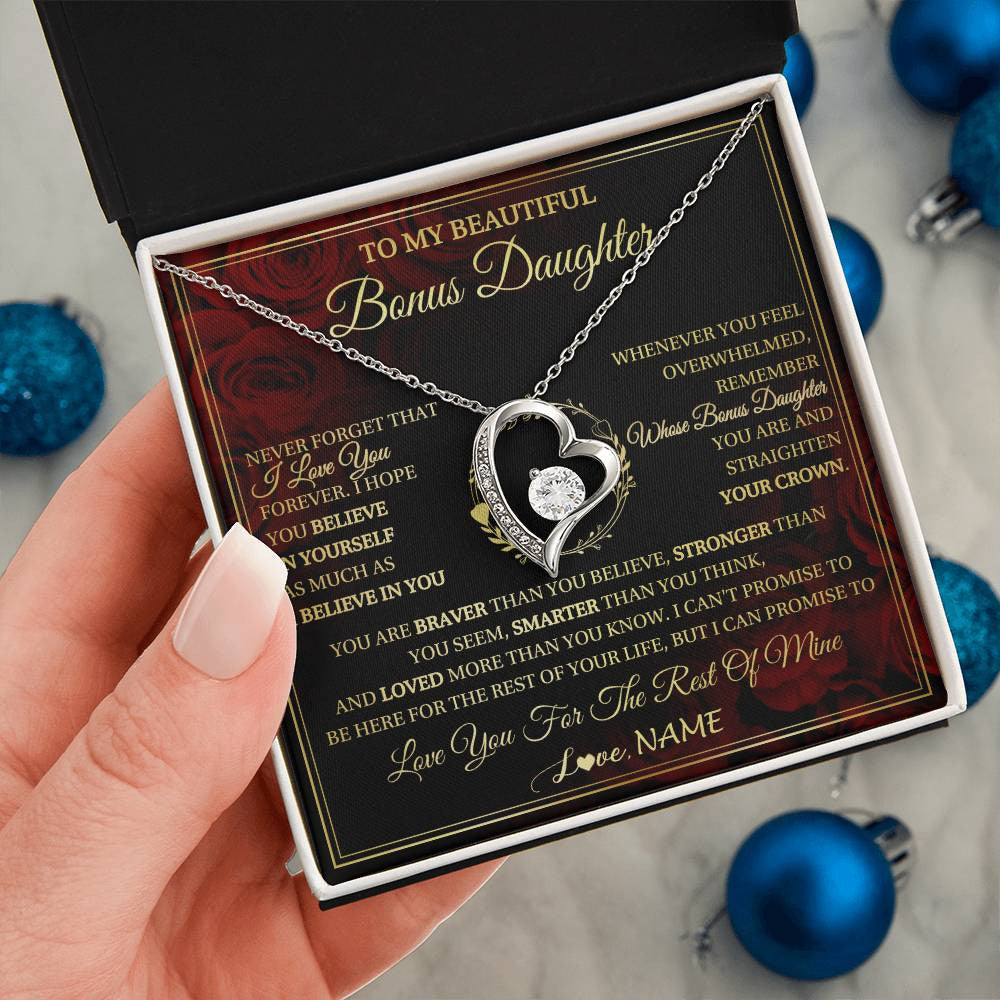 Personalized To My Beautiful Bonus Daughter Necklace Gift From Stepmom Dad I Love You Bonus Daughter Birthday Gifts Christmas Customized Gift Box Message Card