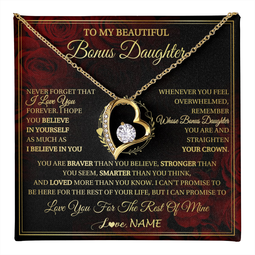 Personalized To My Beautiful Bonus Daughter Necklace Gift From Stepmom Dad I Love You Bonus Daughter Birthday Gifts Christmas Customized Gift Box Message Card