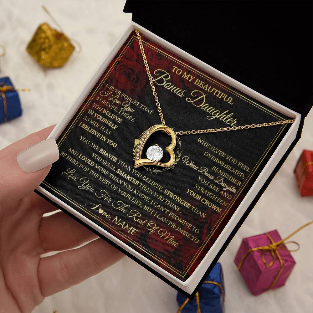 Personalized To My Beautiful Bonus Daughter Necklace Gift From Stepmom Dad I Love You Bonus Daughter Birthday Gifts Christmas Customized Gift Box Message Card