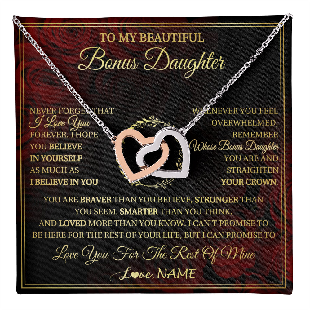 Personalized To My Beautiful Bonus Daughter Necklace Gift From Stepmom Dad I Love You Bonus Daughter Birthday Gifts Christmas Customized Gift Box Message Card