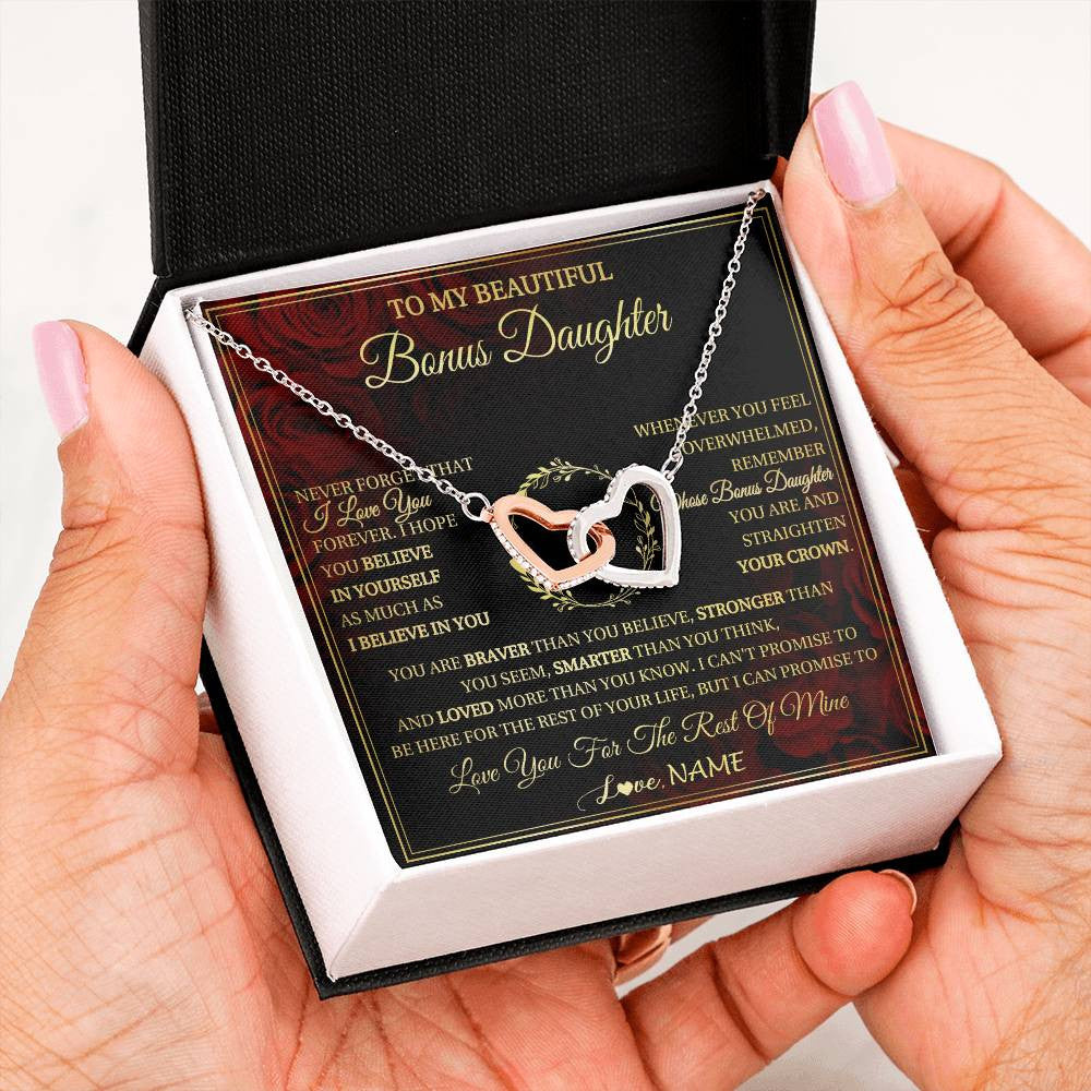 Personalized To My Beautiful Bonus Daughter Necklace Gift From Stepmom Dad I Love You Bonus Daughter Birthday Gifts Christmas Customized Gift Box Message Card