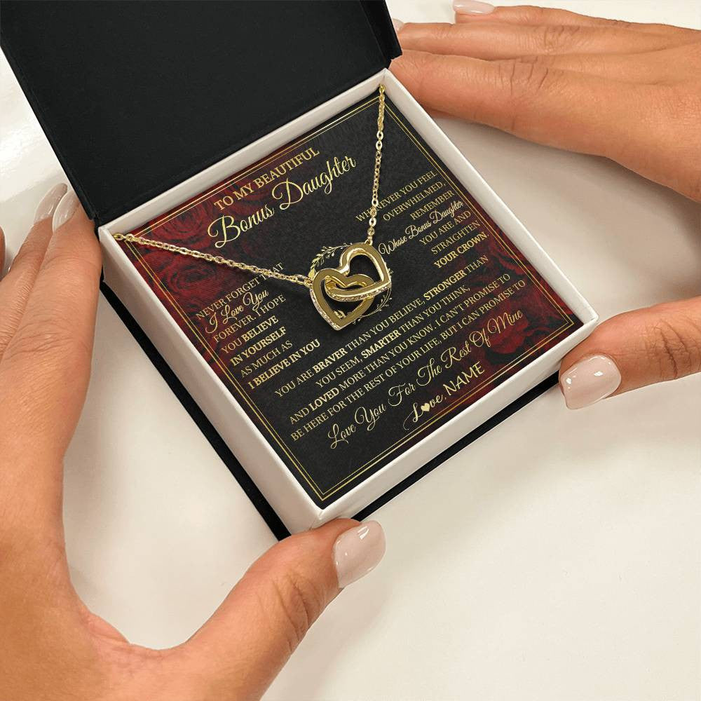 Personalized To My Beautiful Bonus Daughter Necklace Gift From Stepmom Dad I Love You Bonus Daughter Birthday Gifts Christmas Customized Gift Box Message Card