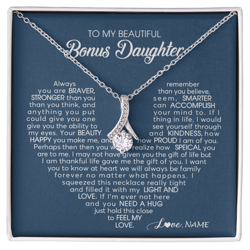 Personalized To My Beautiful Bonus Daughter Necklace Need A Hug Just Hold This Stepdaughter Pendant Jewelry Birthday Christmas Customized Gift Box Message Card