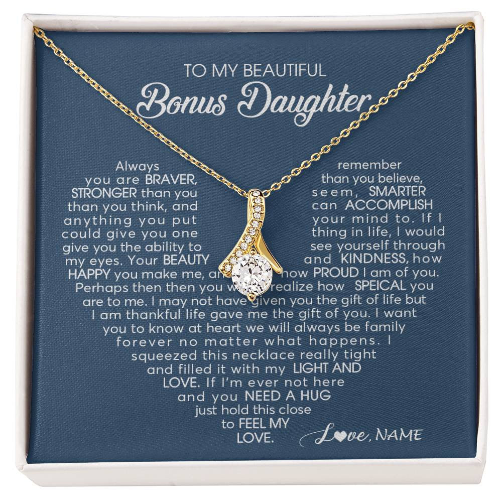 Personalized To My Beautiful Bonus Daughter Necklace Need A Hug Just Hold This Stepdaughter Pendant Jewelry Birthday Christmas Customized Gift Box Message Card