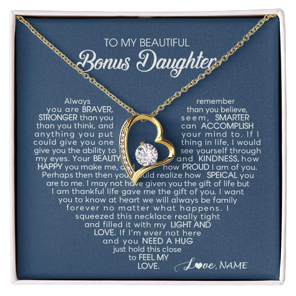 Personalized To My Beautiful Bonus Daughter Necklace Need A Hug Just Hold This Stepdaughter Pendant Jewelry Birthday Christmas Customized Gift Box Message Card