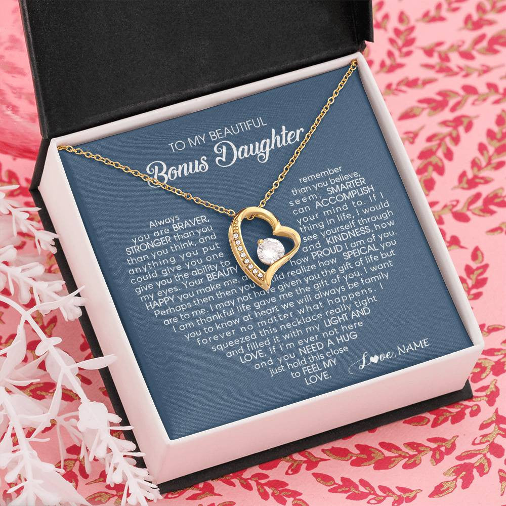 Personalized To My Beautiful Bonus Daughter Necklace Need A Hug Just Hold This Stepdaughter Pendant Jewelry Birthday Christmas Customized Gift Box Message Card