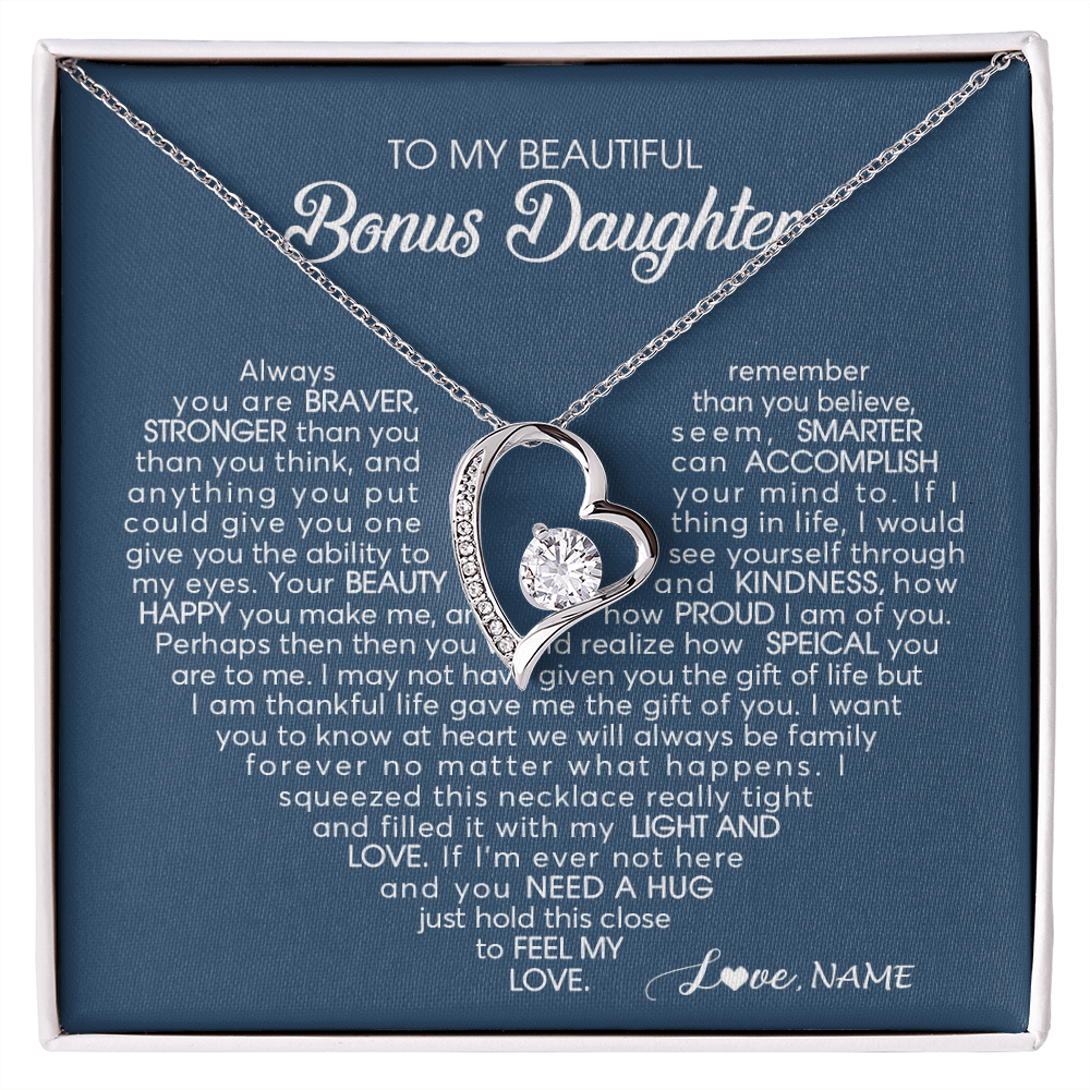 Personalized To My Beautiful Bonus Daughter Necklace Need A Hug Just Hold This Stepdaughter Pendant Jewelry Birthday Christmas Customized Gift Box Message Card