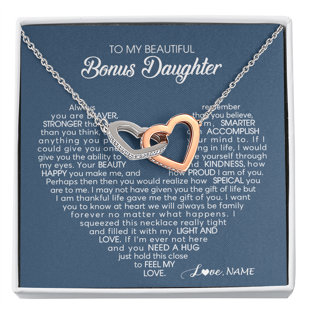 Personalized To My Beautiful Bonus Daughter Necklace Need A Hug Just Hold This Stepdaughter Pendant Jewelry Birthday Christmas Customized Gift Box Message Card