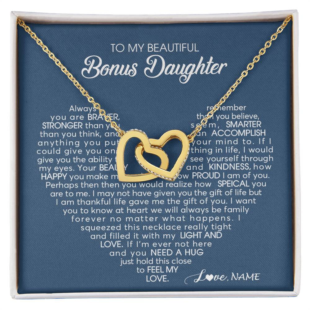 Personalized To My Beautiful Bonus Daughter Necklace Need A Hug Just Hold This Stepdaughter Pendant Jewelry Birthday Christmas Customized Gift Box Message Card