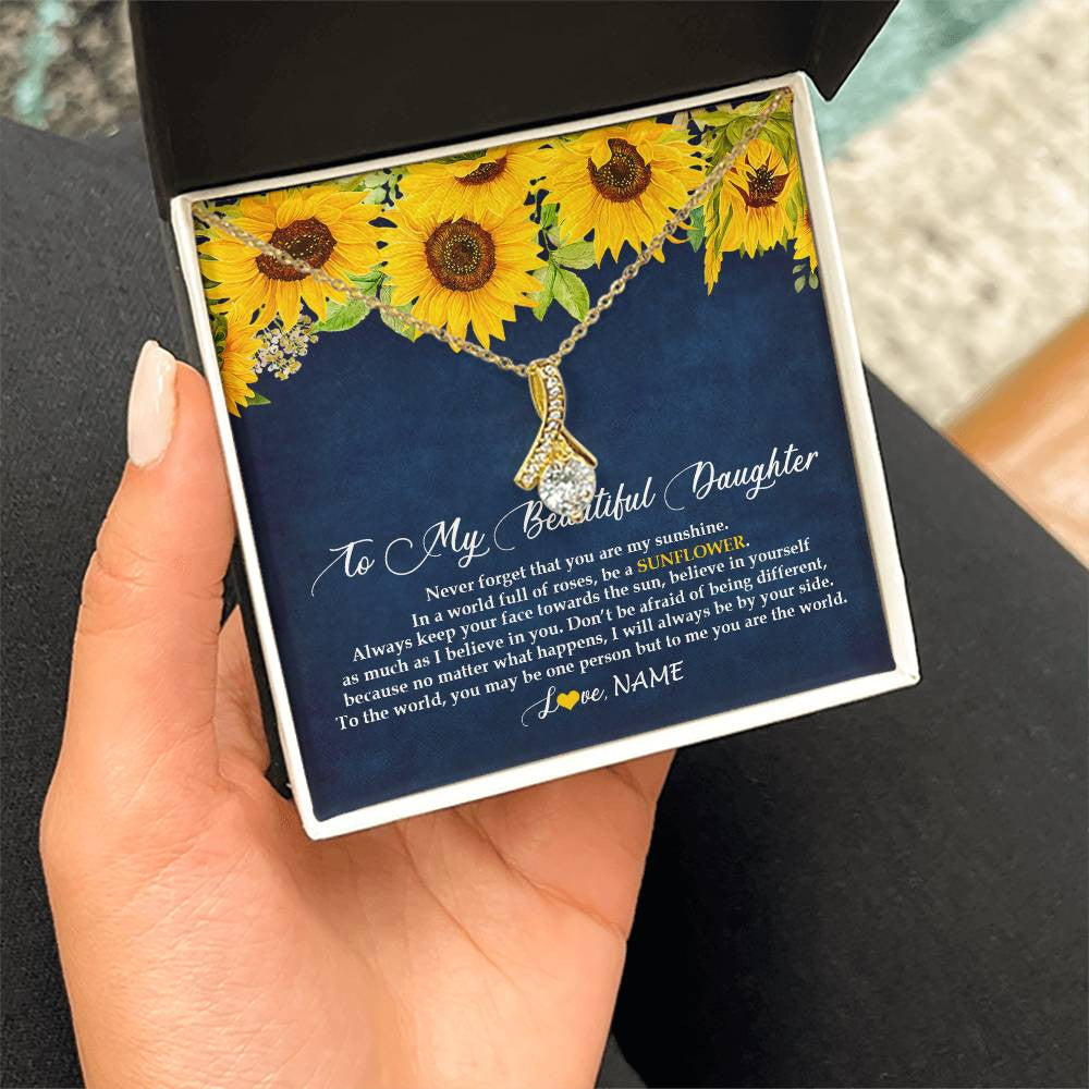 Personalized To My Beautiful Daughter Necklace From Mom Dad Be A Sunflower My Sunshine Daughter Birthday Christmas Jewelry Customized Gift Box Message Card