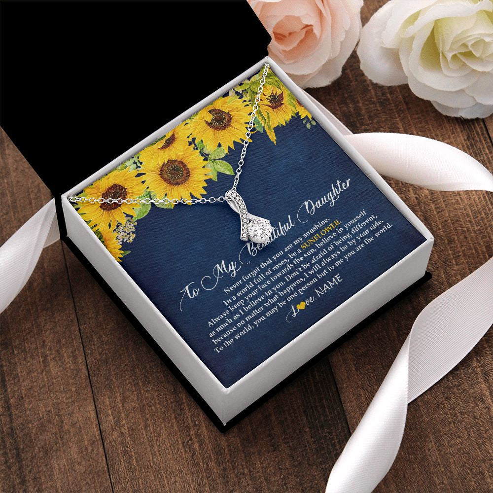 Personalized To My Beautiful Daughter Necklace From Mom Dad Be A Sunflower My Sunshine Daughter Birthday Christmas Jewelry Customized Gift Box Message Card