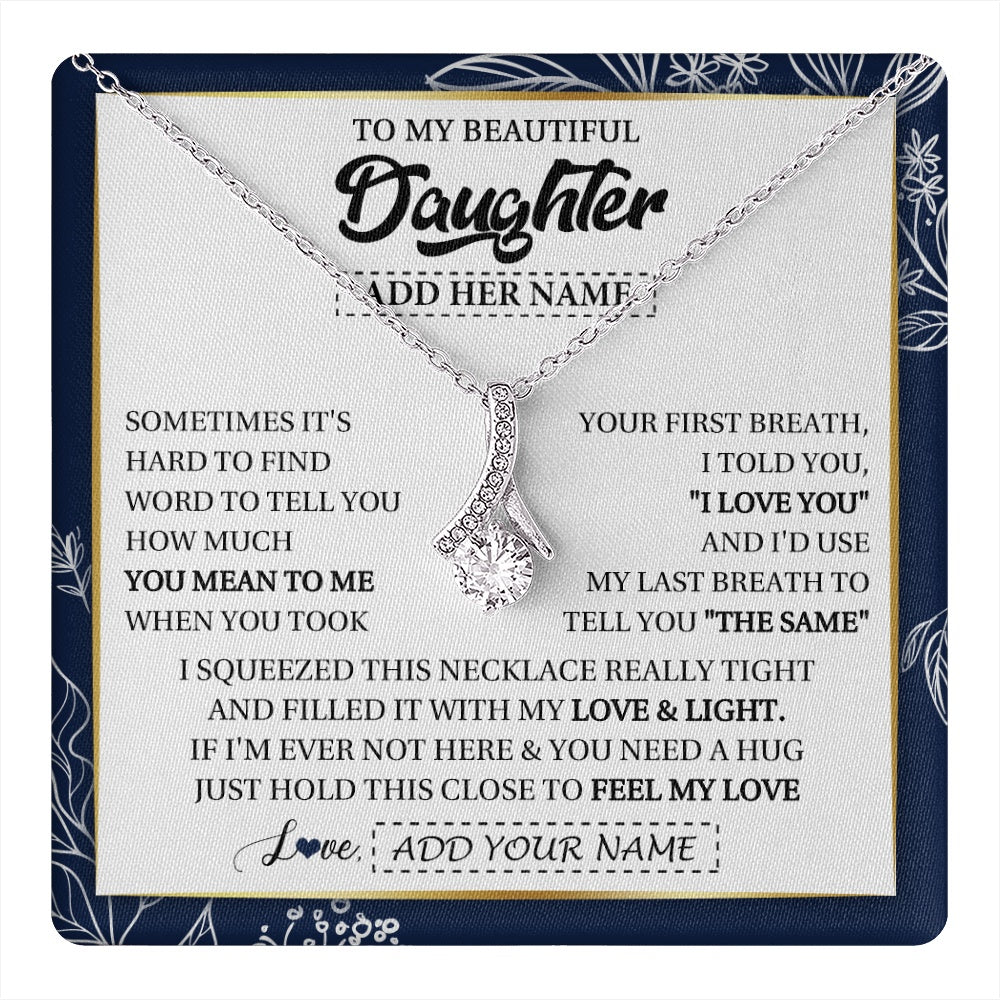 Personalized To My Beautiful Daughter Necklace From Mom Dad Mother Father Feel My Love Valentine Gifts For Daughter Birthday Christmas Gift Box Message Card