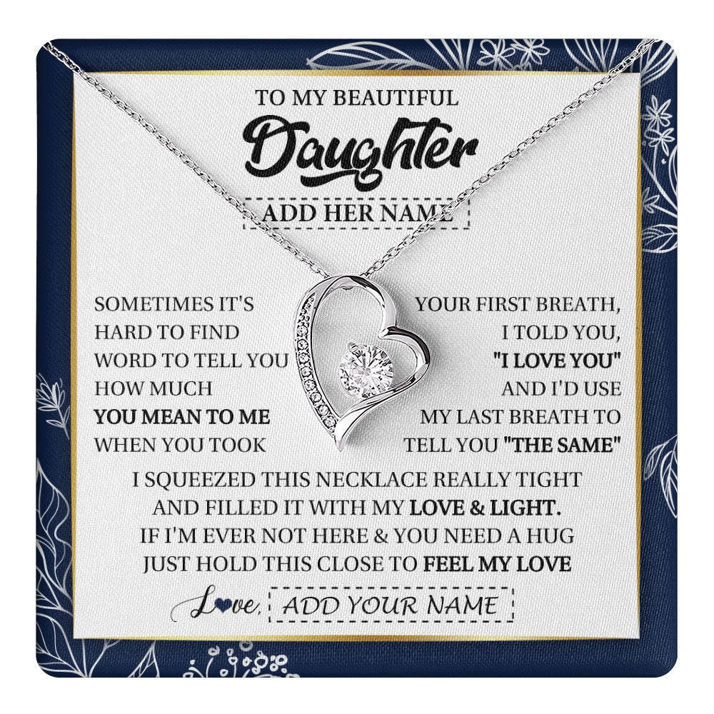 Personalized To My Beautiful Daughter Necklace From Mom Dad Mother Father Feel My Love Valentine Gifts For Daughter Birthday Christmas Gift Box Message Card