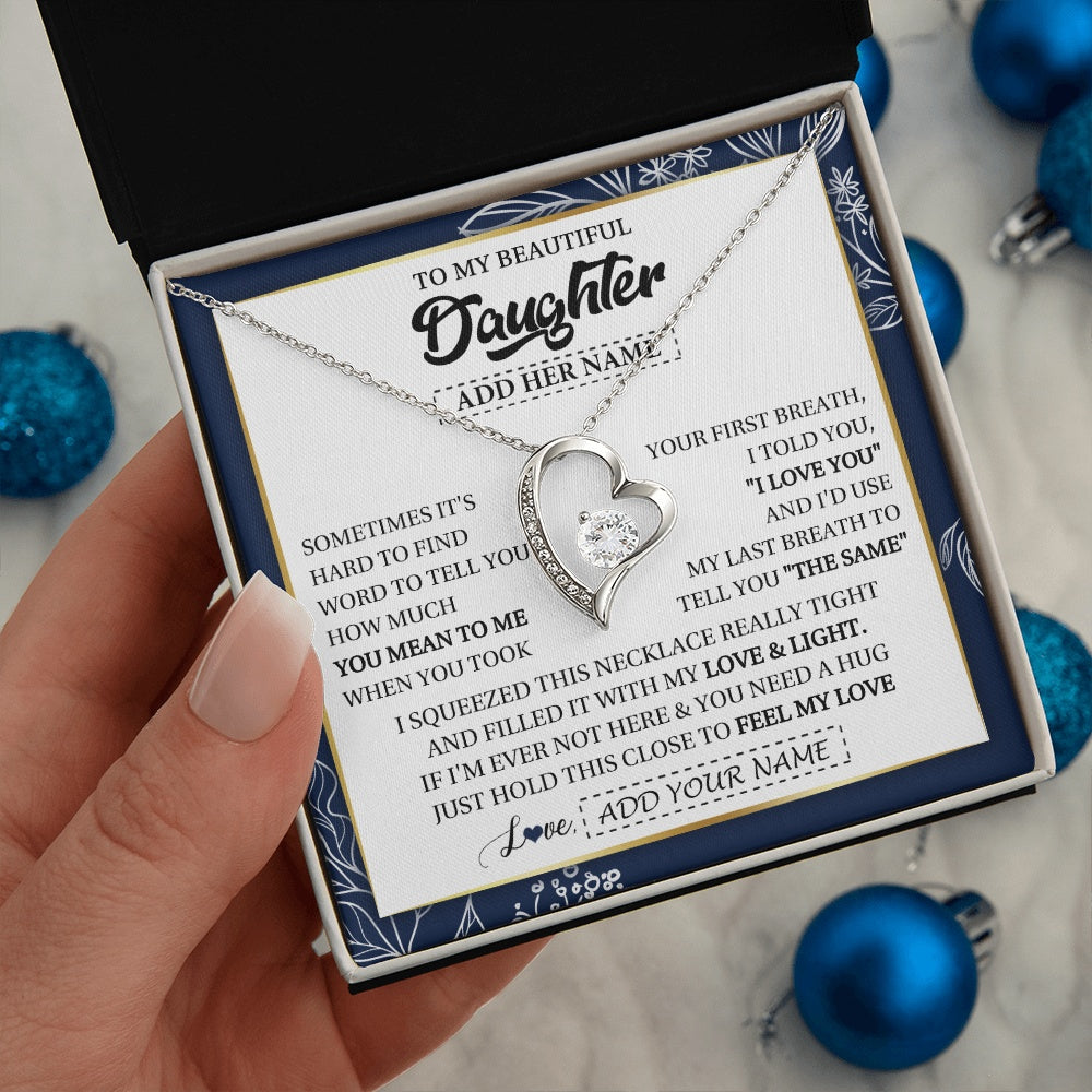 Personalized To My Beautiful Daughter Necklace From Mom Dad Mother Father Feel My Love Valentine Gifts For Daughter Birthday Christmas Gift Box Message Card