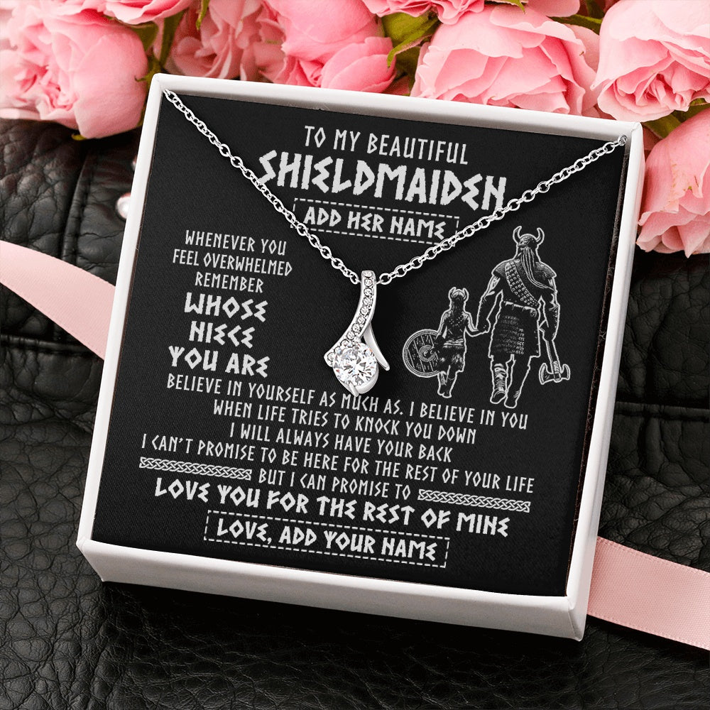 Personalized To My Beautiful Shieldmaiden Viking Necklace Whenever You Feel Overwhelmed Niece Birthday Gifts Christmas Customized Gift Box Message Card