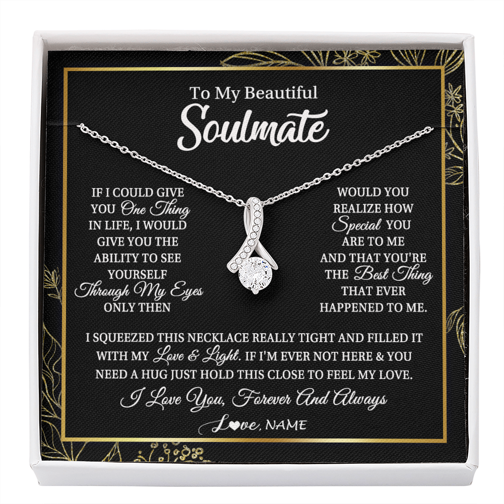 Personalized To My Beautiful Soulmate Necklace From Husband Boyfriend Feel My Love For Her Future Wife Girlfriend Birthday Anniversary Customized Message Card