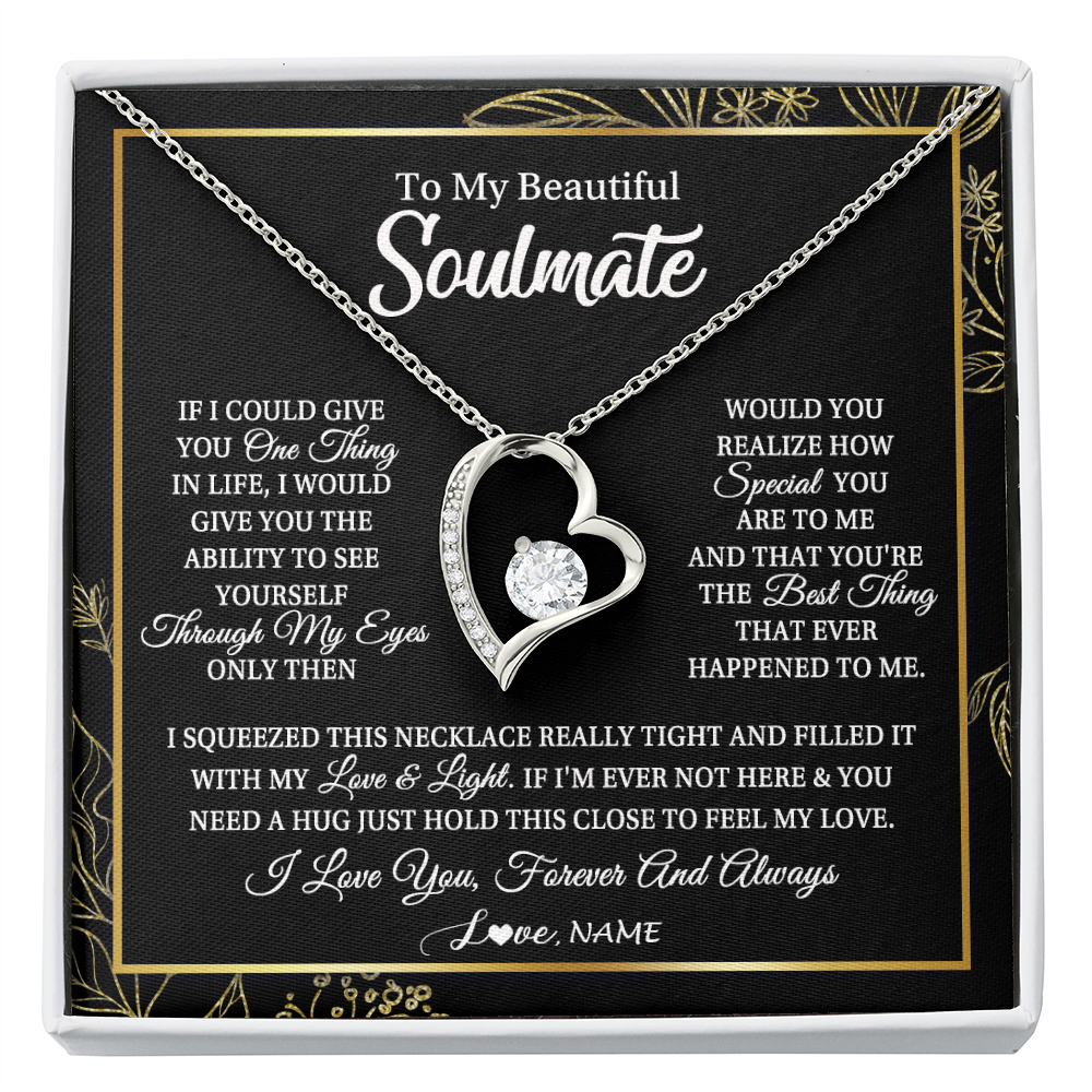 Personalized To My Beautiful Soulmate Necklace From Husband Boyfriend Feel My Love For Her Future Wife Girlfriend Birthday Anniversary Customized Message Card