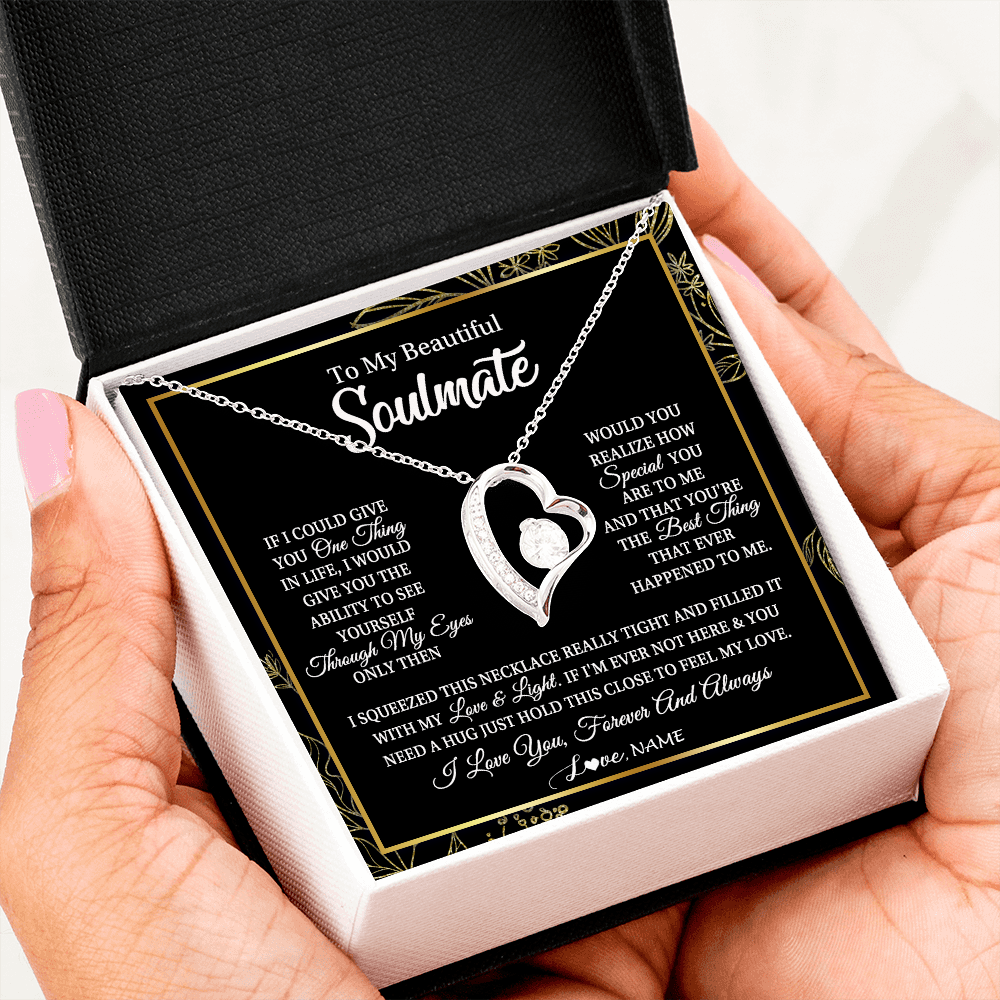 Personalized To My Beautiful Soulmate Necklace From Husband Boyfriend Feel My Love For Her Future Wife Girlfriend Birthday Anniversary Customized Message Card