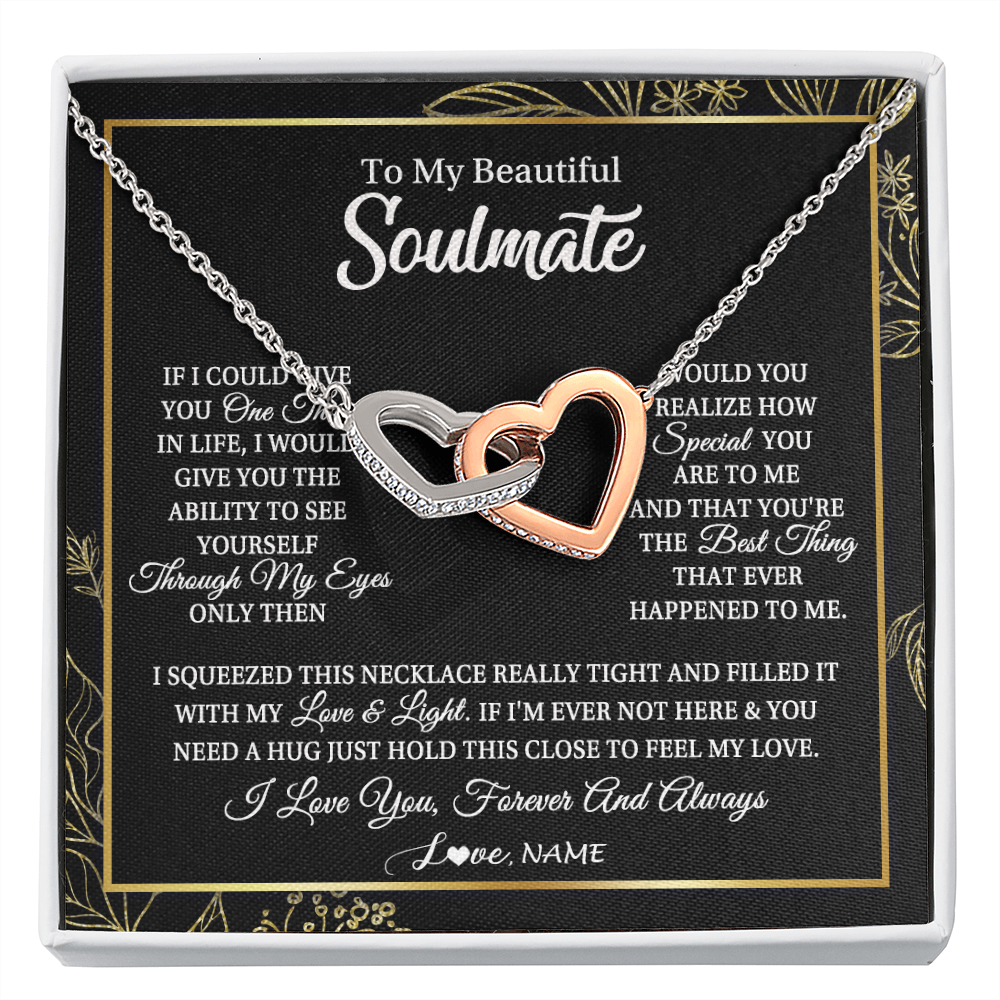 Personalized To My Beautiful Soulmate Necklace From Husband Boyfriend Feel My Love For Her Future Wife Girlfriend Birthday Anniversary Customized Message Card