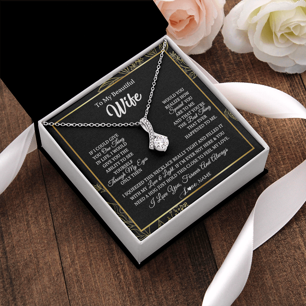 Personalized To My Beautiful Wife Necklace From Husband Feel My Love For Her Wife Birthday Anniversary Wedding Valentines Christmas Customized Message Card