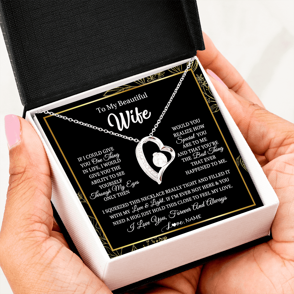 Personalized To My Beautiful Wife Necklace From Husband Feel My Love For Her Wife Birthday Anniversary Wedding Valentines Christmas Customized Message Card