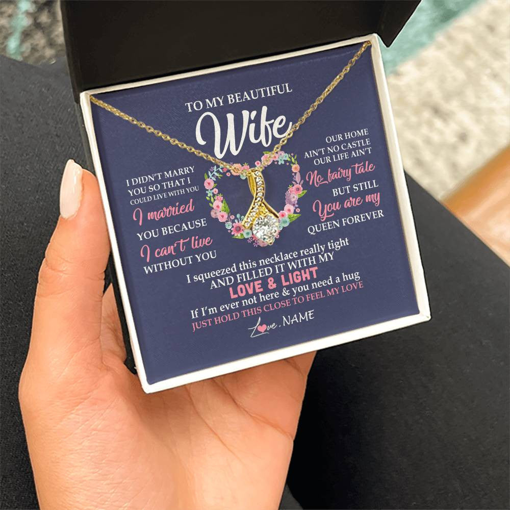 Personalized To My Beautiful Wife Necklace From Husband Feel My Love Wife Birthday Anniversary Wedding Valentines Christmas Customized Message Card