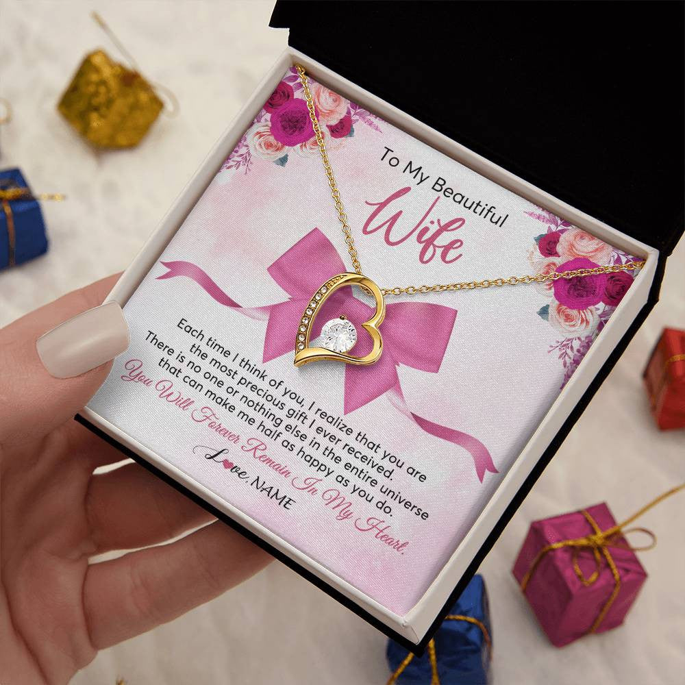 Personalized To My Beautiful Wife Necklace From Husband Forever In My Heart Wife Birthday Anniversary Wedding Valentines Customized Gift Box Message Card