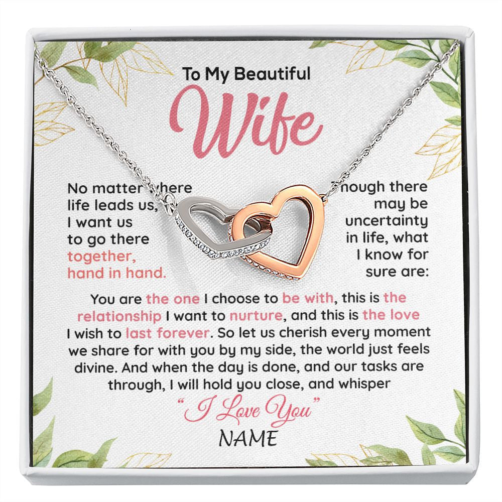 Personalized To My Beautiful Wife Necklace From Husband Hand In Hand Wife Birthday Anniversary Valentines Christmas Customized Gift Box Message Card