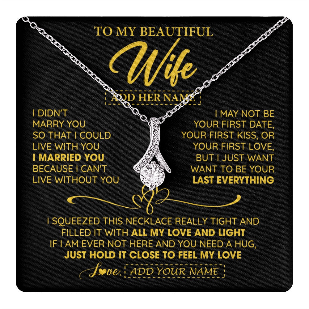 Personalized To My Beautiful Wife Necklace From Husband I Can't Live Without You Romantic Valentines Gifts For Wife Birthday Christmas Gift Box Message Card