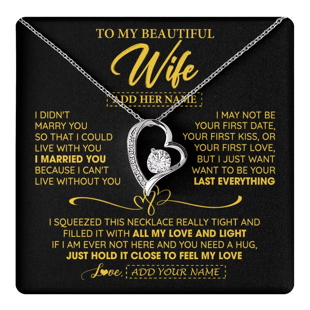 Personalized To My Beautiful Wife Necklace From Husband I Can't Live Without You Romantic Valentines Gifts For Wife Birthday Christmas Gift Box Message Card
